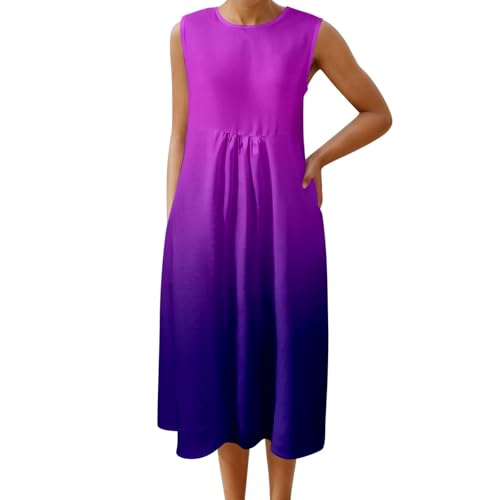 kleid sommer damen, Musselin Kleid Damen Leicht Luftig Lang Sommerkleid Freizeitkleid Große Größen Rundhals Vintage Boho Blumenkleid Strandkleid Sommer Ärmellos Locker Maxikleid Blusenkleid 4XL von pxjsdwe