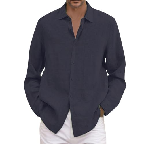 leinenhemd weiß herren stehkragen, Leinenhemd Herren 5XL Große Größen Langarm Baumwolle Leinen Hemden Button Down Business Freizeithemd Casual Regular Fit Sommerhemd Männer Leicht Sommer Strand Hemd von pxjsdwe