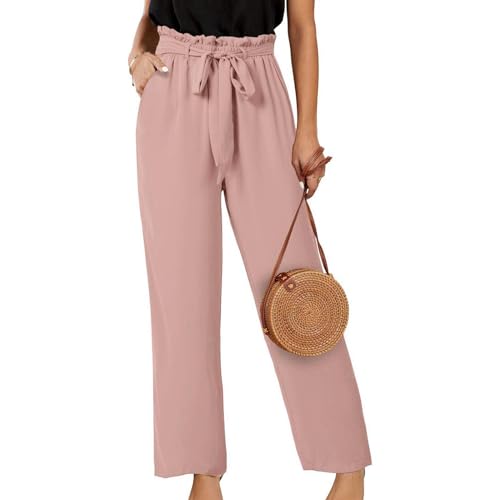 leinenhose damen sommer, Musselin Hose Damen Lang Leicht Sommerhose Palazzo Hose Hohe Taille Baggy Marlenehose Stoffhose Weites Bein Einfarbig Freizeithose Elegant Bequeme Weite Hosen mit Taschen von pxjsdwe