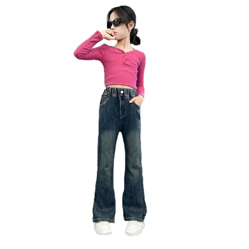 mädchen Jeans 134, Baggy Jeans Mädchen Wide Leg Hosen Weites Bein Stretch Freizeithose High Waist Denim Pants Y2k Straight Jeanshose Lang Vintage mit Taschen Outdoorhose Cargohose von pxjsdwe