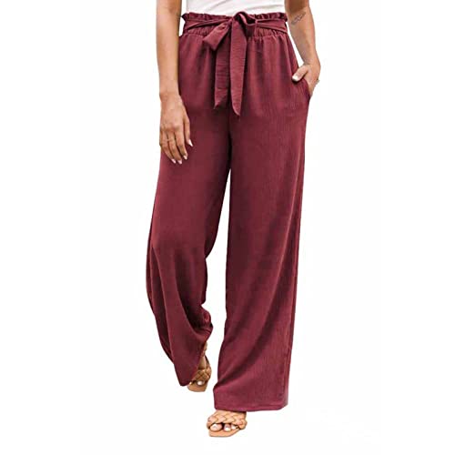 pxjsdwe Musselin Hose Damen Lang Leicht Sommerhose Palazzo Hose Hohe Taille Baggy Marlenehose Stoffhose Weites Bein Einfarbig Freizeithose Elegant Bequeme Weite Hosen mit Taschen von pxjsdwe
