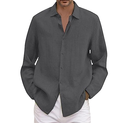 mittelalter kleidung herren, Leinenhemd Herren 5XL Große Größen Langarm Baumwolle Leinen Hemden Button Down Business Freizeithemd Casual Regular Fit Sommerhemd Männer Leicht Sommer Strand Hemd von pxjsdwe