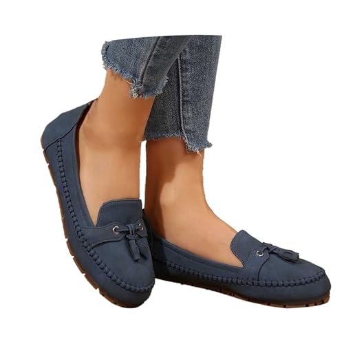 mokassins damen gr 43, Mokassins Damen Bequeme Lässige Loafer Flache Schuhe Sommer Slip On Freizeitschuhe Leder Runde Zehe Quasten Halbschuhe Ballerinas Elegant Leicht Wanderschuhe Slippers 42 von pxjsdwe