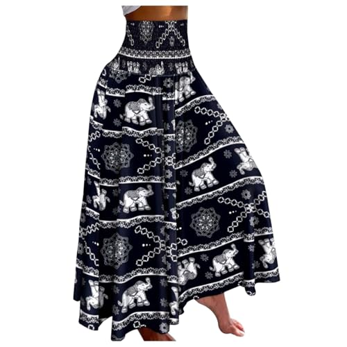 plissee Hosenrock Damen lang, Damen Breites Bein Hose Einfarbig Sommer Lang Hosenrock Sommerhose Casual Locker Freizeithose Palazzo Leicht Hohe Taille Stoffhose Weite Hosen mit Taschen Stretch von pxjsdwe