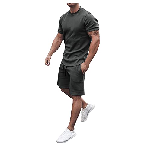 pxjsdwe 2 Teiliges Herren Trainingsanzug Set Sommer Sportanzug Leicht Outfit Sport Set Kurzarm T-Shirt + Kurze Hose Sets Freizeitanzug Männer Rundhals Oberteile Shorts Jogginganzug Zweiteiliges Set von pxjsdwe