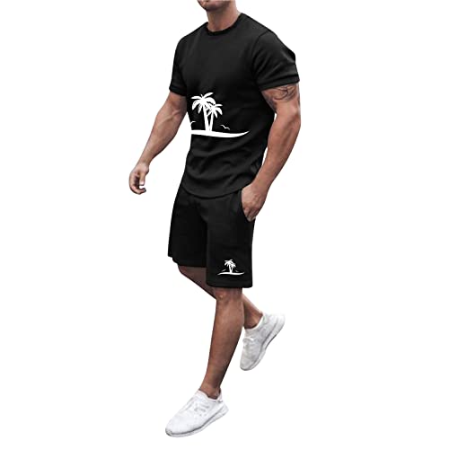 pxjsdwe 2 Teiliges Herren Trainingsanzug Set Sommer Sportanzug Leicht Outfit Sport Set Kurzarm T-Shirt + Kurze Hose Sets Freizeitanzug Männer Rundhals Oberteile Shorts Jogginganzug Zweiteiliges Set von pxjsdwe