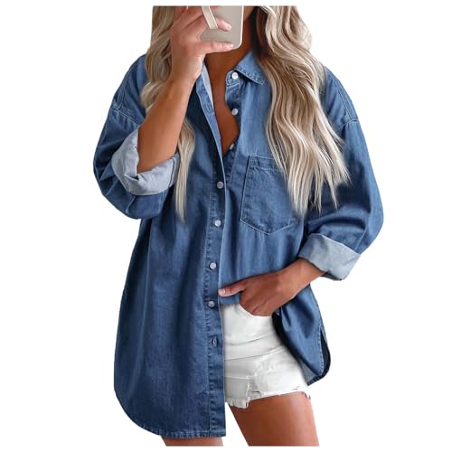 pxjsdwe Bluse lang Damen, Jeansbluse Damen Lang Oversize mit Brusttaschen Oberteile Button Down Langarm Jeansjacke Jeanshemd Sommer Casual Hemdbluse Denim Hemd Elegant Regular Fit Freizeithemd pxjsdwe Bluse lang Damen, Jeansbluse Damen Lang Oversize mit Brusttaschen Oberteile Button Down Langarm Jeansjacke Jeanshemd Sommer Casual Hemdbluse Denim Hemd Elegant Regular Fit Freizeithemd von pxjsdwe