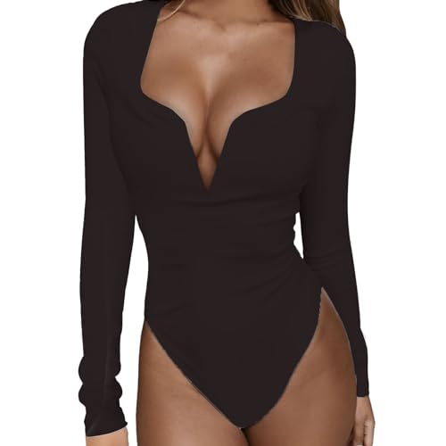 pxjsdwe Body Schwarz Damen Langarm, V-Ausschnitt Body Damen Baumwolle Elegant Blusenbody Stringbody Rollkragenbody Schwarz V-Ausschnitt Große Größen Body Langarm Langarmbody Outfit Bodysuit von pxjsdwe