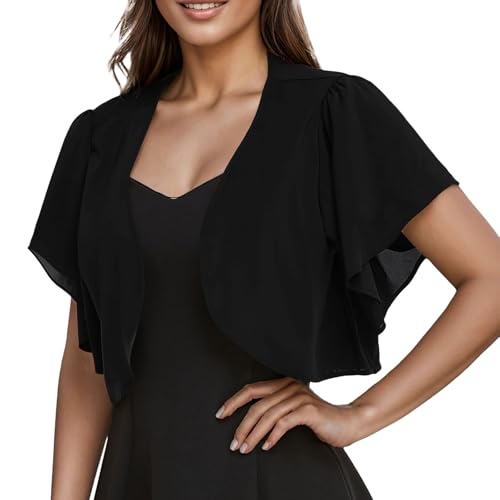 pxjsdwe Bolero-jäckchen, Damen Bolero Chiffon Sommer Kurz Bolerojacke Cardigan Elegant 3/4 Ärmel Strickjacke Jäckchen Leichte Schulterjacke Sommerjacke Festlich Einfarbig Shrug Top von pxjsdwe