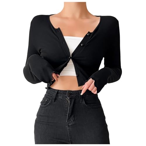 pxjsdwe Chiffon Cardigan Damen lang, Damen Chiffon Bolero Elegant Festlich Schulterjacke Jäckchen Langarm Bolerojacke Strickjacke Kurz Sommer Cardigan Shrug Top Leichte Einfarbig Kurze Jacke von pxjsdwe