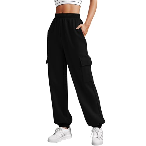 pxjsdwe Damen Freizeithose, Damen Jogginghose High Waist mit Taschen Sweathose Baggy Fitness Sporthose Trainingshose Sport Lang Freizeithose Locker Baumwolle Yogahose Laufhosen von pxjsdwe