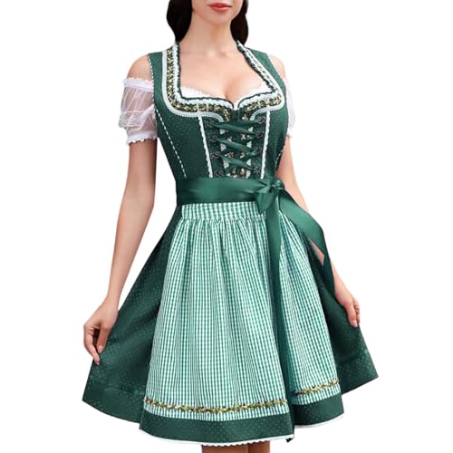 pxjsdwe Dirndl, Dirndl Damen Midi Oktoberfest Trachtenkleid Trachtenrock Dirndl-Komplettsets Lang Festlich Große Größen Dirndlkleid Dirndlbluse Elegant Retro Dirndlkleider Trachtenmode Grün M von pxjsdwe