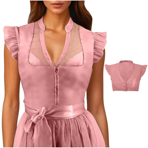 pxjsdwe Dirndlbluse flügelärmel, Dirndl Bluse Damen Flügelärmel Dirndlbluse Trachtenbluse Weiß V Ausschnitt Dirndlblusen Spitze Elegante Kurzarm Tracht Blusen Spitzenbluse Oktoberfest Kostüm L von pxjsdwe