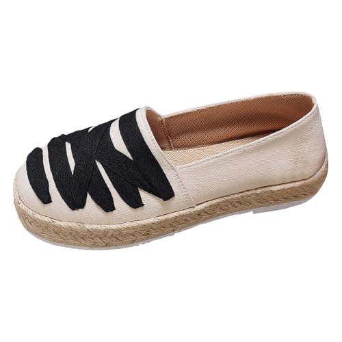 pxjsdwe Flache Schuhe für Damen, Espadrilles Damen Schwarz Flache Bequeme Freizeitschuhe Sommerschuhe Atmungsaktiv Canvas Leinenschuhe Stoffschuhe Slip on Leicht Slipper Sommer Casual Leinen Schuhe von pxjsdwe