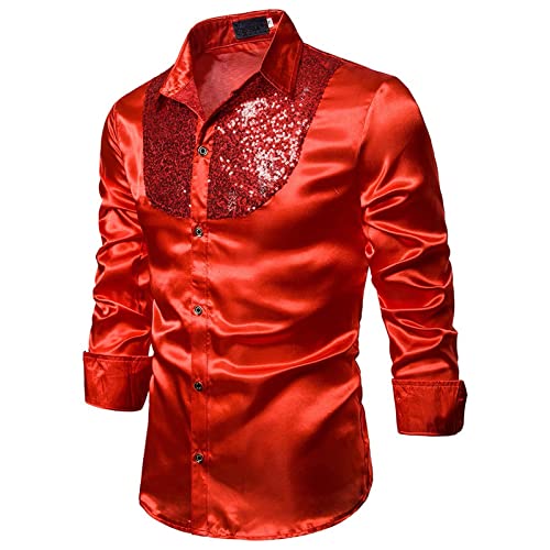 pxjsdwe Glitzerhemd Herren Gold Techno 80er 90er Jahre Outfit Herren Disco Silvester Glitzer Hemd Glitzer Anzug Glitzerhemd Glitzer Oberteil Party Fasching Faschingskostüme Partnerkostüme von pxjsdwe