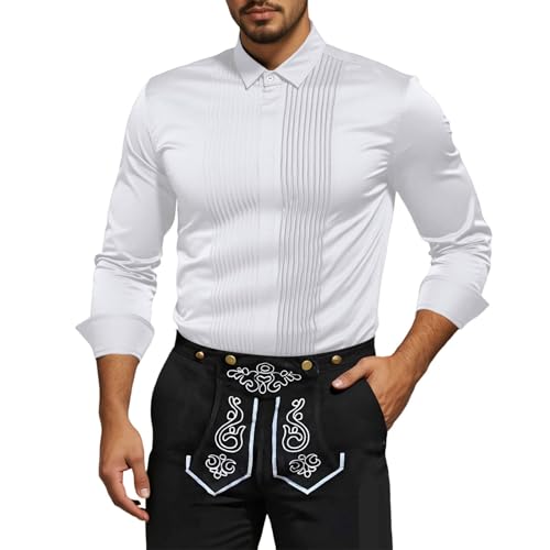 pxjsdwe Hemd Herren, Trachtenhemd Herren Weiß Slim Fit Langarm Oktoberfest Hemd mit Stehkragen Mode Freizeithemd Trachten Hemden Männer Casual Langarmhemd Weiß XXL von pxjsdwe