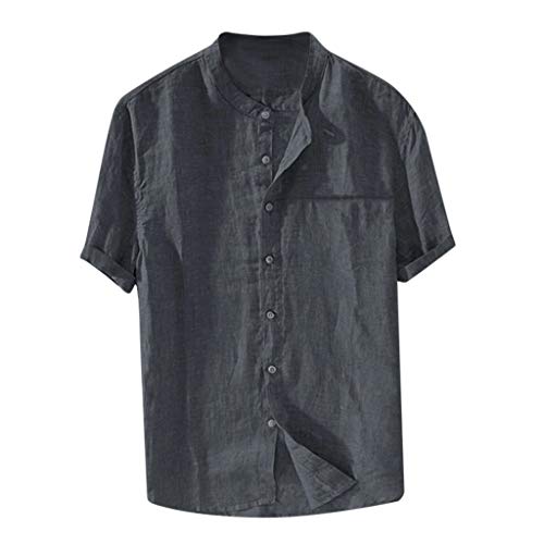 pxjsdwe Herren Baumwolle leinenhemd Langarm Hemd Stehkragen 6X XL beige, Leinenhemd Herren Kurzarm 4XL Regular Fit Sommer Kurzarmhemd Leinen Hemden Baumwolle Strandhemd Casual Button Down Sommerhemd von pxjsdwe