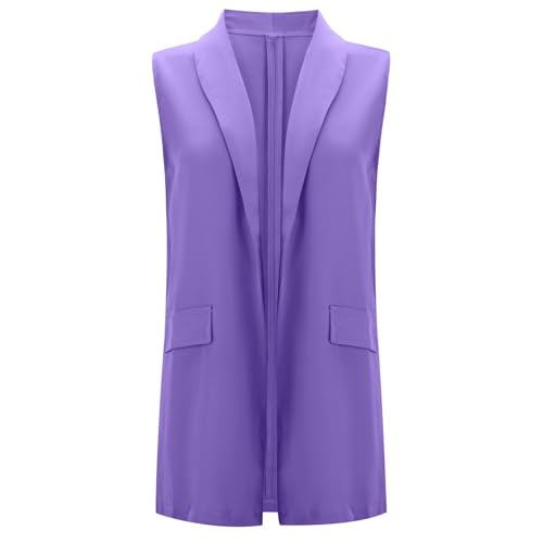 pxjsdwe Hosenanzug Damen, Blazer Damen Ärmellos Elegant Anzugweste Sommer Business Sommerjacke Anzugjacke Casual Knopf Weste Sakko mit Taschen Slim Fit Open Front Westen Anzug Jacke XL von pxjsdwe