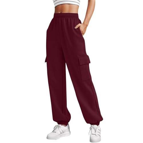 pxjsdwe Jogginghose Damen XXL, Damen Jogginghose High Waist mit Taschen Sweathose Baggy Fitness Sporthose Trainingshose Sport Lang Freizeithose Locker Baumwolle Yogahose Laufhosen von pxjsdwe