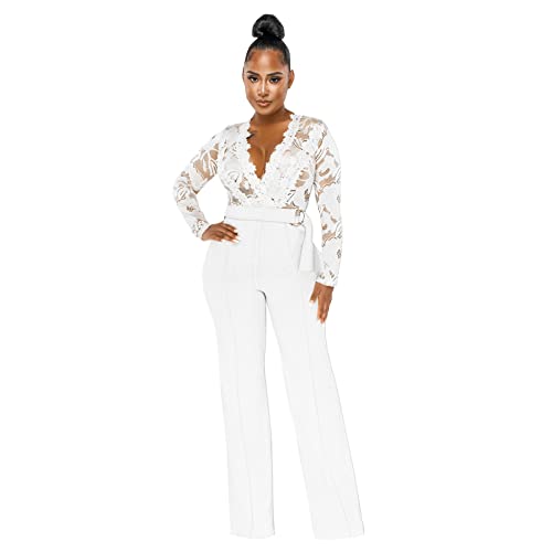 pxjsdwe Jumpsuit Damen Festlich Festlich Hochzeit Elegant Jumpsuit Pailletten Outfit Glitzer Lang Cocktail Overall Hosenanzug Langarm Party Hohe Taille Mit Weitem Bein Romper Playsuit von pxjsdwe