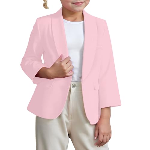 pxjsdwe Kinderanzug Hochzeit, Blazer für Mädchen Slim Fit Mode Blazerjacke Elegant Einfarbig Sakko Langarm Revers Cardigan Jacke Sommer Casual Anzugjacke Sportlich Leicht Trenchcoat von pxjsdwe