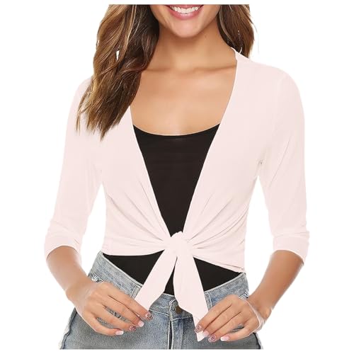 pxjsdwe Kurzarm jäckchen Bolero, Bolero Damen Chiffon Sommer Cardigan Schulterjacke Leichte Kurz Strickjacke Jäckchen Elegant 3/4 Ärmel Bolerojacke Sommerjacke Festlich Dünne Kurze Jacke von pxjsdwe