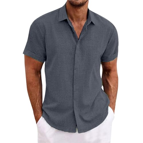 pxjsdwe Leinenhemd Herren Kurzarm Sommer Atmungsaktiv Freizeithemden Polo-Hemd Button Down Regular Fit Weiß Leinen Hemd Sommerhemd Bequem Hawaii Strandhemd Casual Schwarz Leinen Shirt Herren Oberteile von pxjsdwe