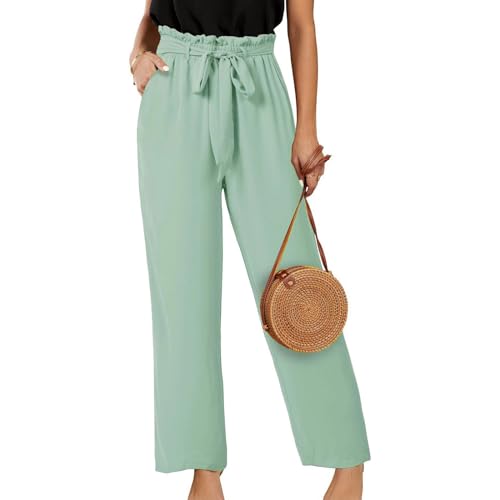 pxjsdwe Leinenhose Damen Sommer elegant, Musselin Hose Damen Lang Leicht Sommerhose Palazzo Hose Hohe Taille Baggy Marlenehose Stoffhose Weites Bein Einfarbig Freizeithose Elegant Bequeme Weite Hosen von pxjsdwe