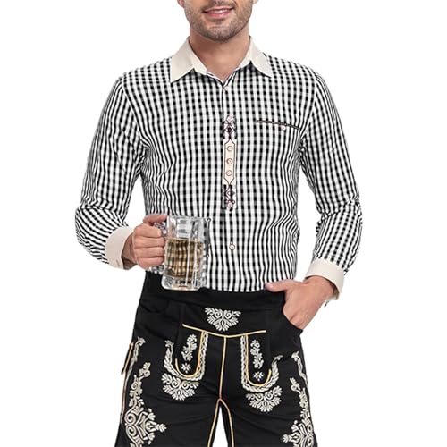 pxjsdwe Oktoberfest Hemd Herren, Trachtenhemd Herren Weiß Slim Fit Langarm Oktoberfest Hemd mit Stehkragen Mode Freizeithemd Trachten Hemden Männer Casual Langarmhemd Grau 3XL von pxjsdwe