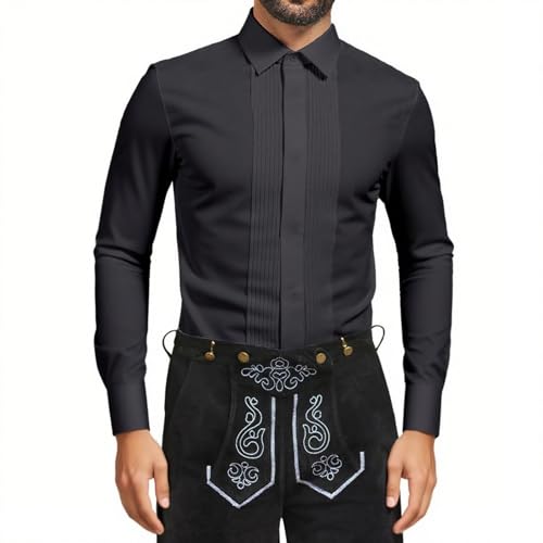 pxjsdwe Oktoberfest Hemd Herren Slim fit, Trachtenhemd Herren Weiß Slim Fit Langarm Oktoberfest Hemd mit Stehkragen Mode Freizeithemd Trachten Hemden Männer Casual Langarmhemd Schwarz XL von pxjsdwe