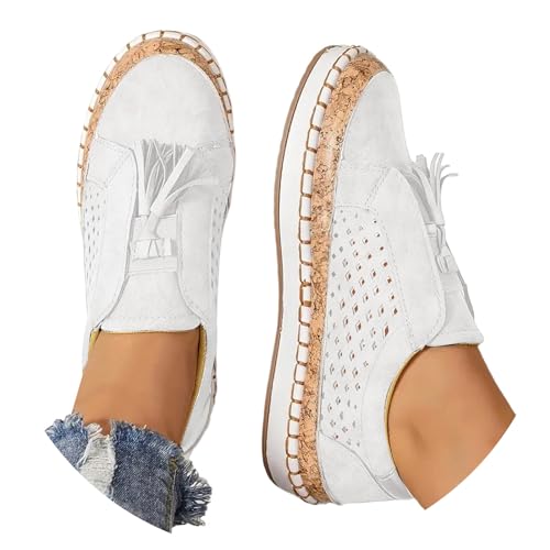 pxjsdwe Orthopädische Schuhe Damen Leicht Plateau Sneaker Weiss Mesh Atmungsaktiv Freizeitschuhe Sportschuhe Quasten Mode Bequeme Loafer Sommerschuhe Breite Füße rutschfest Turnschuhe Barfußschuhe von pxjsdwe