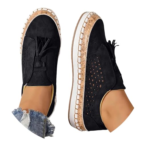 pxjsdwe Orthopädische Schuhe Damen Leicht Plateau Sneaker Weiss Mesh Atmungsaktiv Freizeitschuhe Sportschuhe Quasten Mode Bequeme Loafer Sommerschuhe Breite Füße rutschfest Turnschuhe Barfußschuhe von pxjsdwe