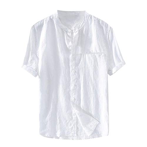 pxjsdwe Outdoor Hemd Herren Langarm, Leinenhemd Herren Kurzarm 4XL Regular Fit Sommer Kurzarmhemd Leinen Hemden Baumwolle Strandhemd Casual Button Down Sommerhemd Freizeithemd Business Einfarbig von pxjsdwe
