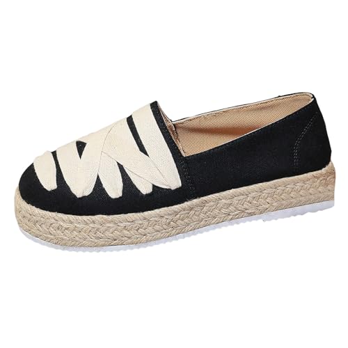 pxjsdwe Plateau Espadrilles Damen, Espadrilles Damen Schwarz Flache Bequeme Freizeitschuhe Sommerschuhe Atmungsaktiv Canvas Leinenschuhe Stoffschuhe Slip on Leicht Slipper Sommer Casual Leinen Schuhe von pxjsdwe