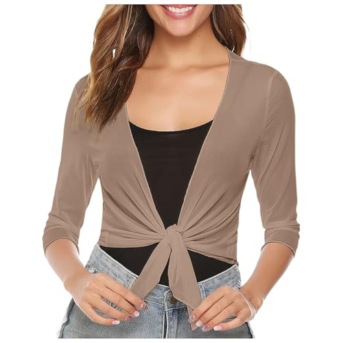 pxjsdwe Strickjacke Damen elegant, Bolero Damen Chiffon Sommer Cardigan Schulterjacke Leichte Kurz Strickjacke Jäckchen Elegant 3/4 Ärmel Bolerojacke Sommerjacke Festlich Dünne Kurze Jacke von pxjsdwe