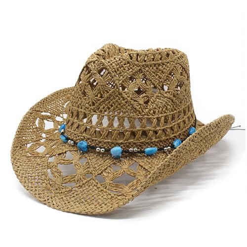 pxjsdwe Strohhut Damen Cowgirl, Sonnenhut Damen Outdoor Breite Krempe Faltbar Fischerhut Wanderhut Sommer Verstellbare Strohhut Strandhut UV-Schutz Sommerhut Leicht Sonnenschutz Strand Hut von pxjsdwe