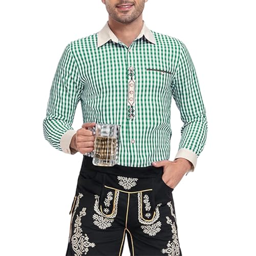 pxjsdwe Trachtenhemd Herren, Trachtenhemd Herren Weiß Slim Fit Langarm Oktoberfest Hemd mit Stehkragen Mode Freizeithemd Trachten Hemden Männer Casual Langarmhemd Grün M von pxjsdwe