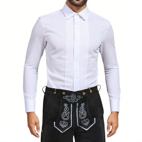 pxjsdwe Trachtenhemd Herren Langarm weiß Slim fit, Trachtenhemd Herren Weiß Slim Fit Langarm Oktoberfest Hemd mit Stehkragen Mode Freizeithemd Trachten Hemden Männer Casual Langarmhemd Weiß XXL von pxjsdwe