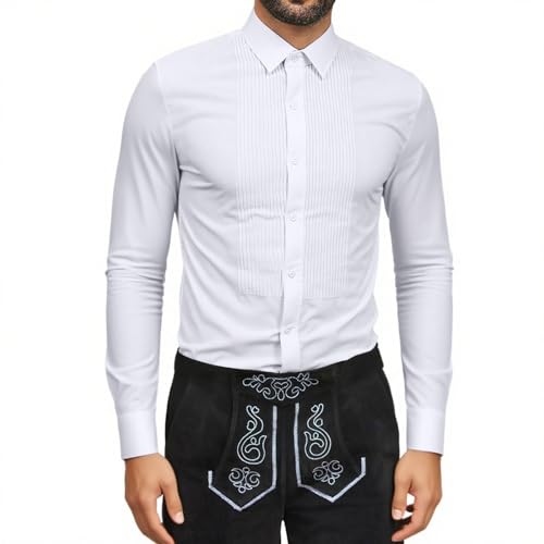 pxjsdwe Trachtenhemd Herren weiß Slim fit, Trachtenhemd Herren Weiß Slim Fit Langarm Oktoberfest Hemd mit Stehkragen Mode Freizeithemd Trachten Hemden Männer Casual Langarmhemd Weiß XXL von pxjsdwe