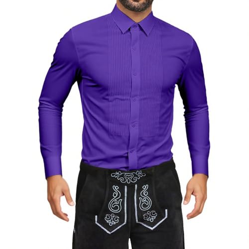 pxjsdwe Trachtenhemd Herren weiß leinen, Trachtenhemd Herren Weiß Slim Fit Langarm Oktoberfest Hemd mit Stehkragen Mode Freizeithemd Trachten Hemden Männer Casual Langarmhemd Lila M von pxjsdwe