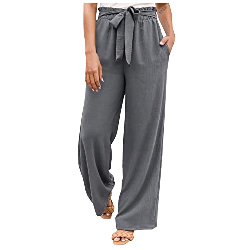 pxjsdwe Weite Hose Damen, Musselin Hose Damen Lang Leicht Sommerhose Palazzo Hohe Taille Baggy Marlenehose Stoffhose Weites Bein Einfarbig Freizeithose Elegant Bequeme Weite Hosen mit Taschen von pxjsdwe