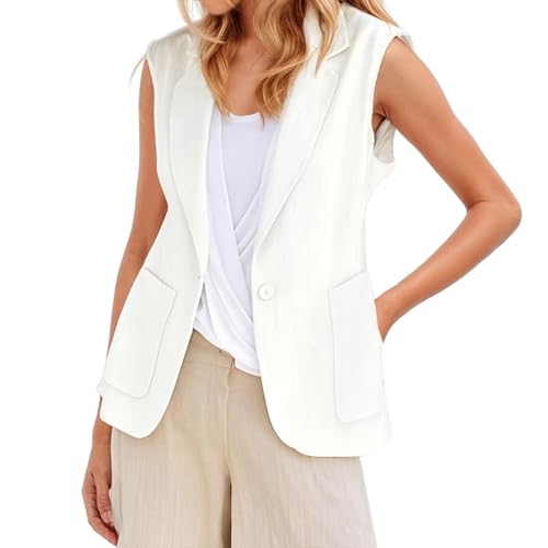 pxjsdwe ärmellose Weste Damen, Anzugweste für Damen Knopf Ärmellos Blazer Anzugjacke Business Sommer Sommerjacke Revers Elegant Sakko Weste Büro Leichte Open Front Longblazer Westen XL von pxjsdwe