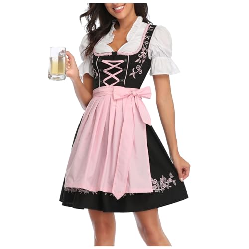 pxjsdwe dirndl pink, Oktoberfest Damen Outfit - Dirndl Damen Midi Trachtenkleid Kariert Elegant Dirndlkleid inkl. Trachtenrock Dirndlbluse Dirndlschürze Dirndl-Komplettsets Rosa XL von pxjsdwe