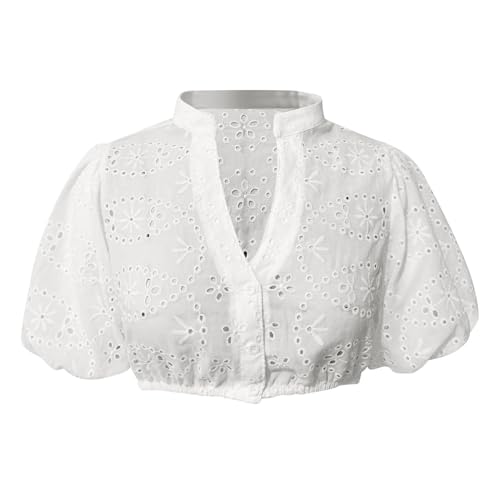 pxjsdwe dirndlblusen für Damen, Dirndl Bluse Damen Weiß Flügelärmel Dirndlbluse V-Ausschnitt Kurzarm Dirndlblusen Spitze Elegante Trachtenbluse für Oktoberfest Besondere Anlässe S-XXL L von pxjsdwe
