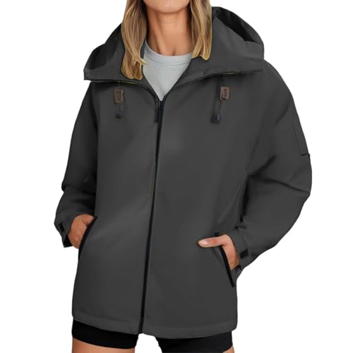 pxjsdwe gelbe regenjacke damen, Regenjacke Damen Wasserdicht Atmungsaktiv Leicht Regenmantel Softshelljacke mit Kapuze Fahrrad Wandern Jacke Windbreaker Übergangsjacke Große Größen Sport Schwarz 3XL von pxjsdwe