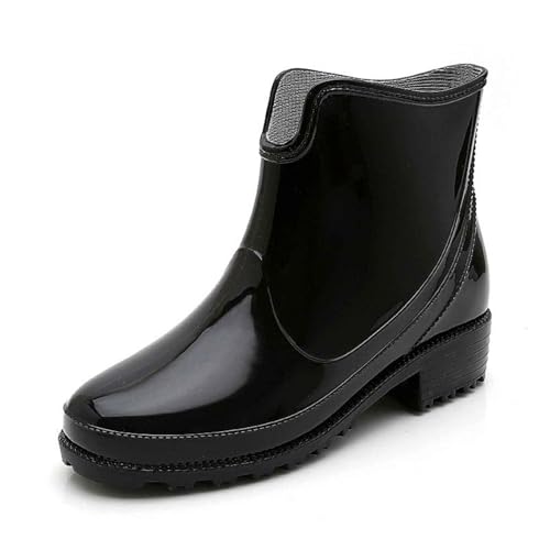 pxjsdwe gummistiefeletten damen, Gummistiefel Damen Schwarz Wasserdichte Bequem Boots Outdoor Leicht Stiefeletten Regenstiefel Atmungsaktiv Rutschfest Gartenschuhe Regenschuhe Weitschaft Elegant 39 von pxjsdwe