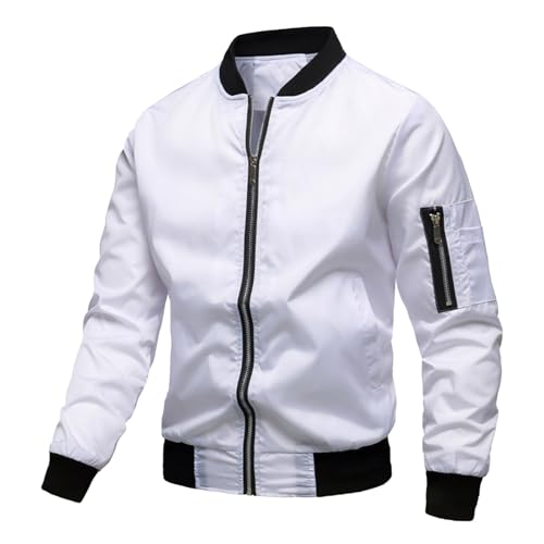 pxjsdwe herrenjacke übergangsjacke, Sommerjacke Herren Leicht Kurz Bomberjacke Übergangsjacke mit Reißverschluss Stehkragen Fliegerjacke Sportjacke Outdoor Sommer Blouson Jacke Langarm mit Taschen von pxjsdwe