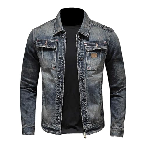 pxjsdwe jacket, Jeansjacke Herren Sommer Slim Fit Stehkragen Übergangsjacke Jeans Jacke Vintage Große Größen Sommerjacke Denim Jacket Leichte Western Bikerjacke mit Taschen Langarm Motorradjacke von pxjsdwe
