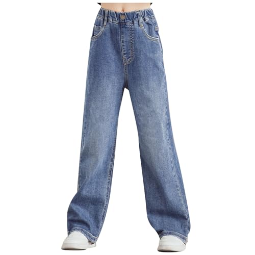 pxjsdwe mädchen Schlaghose Jeans, Baggy Jeans Mädchen 134 High Waist Vintage Freizeithose Y2k Stretch Denim Hosen Jeanshosen Weites Bein Wide Leg Jeanshose Elastischer Straight mit Taschen Cargo Hose von pxjsdwe
