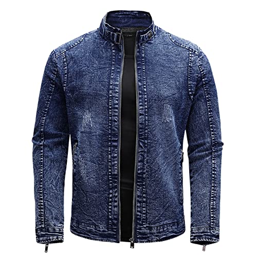 pxjsdwe moderne jeansjacke herren, Jeans Jacke Herren Slim Fit Leichte Denim Jacket Übergangsjacke Stehkragen Große Größen Jeansjacke Sommerjacke Vintage Western Bikerjacke Motorrad Schwarz Hemdjacke von pxjsdwe